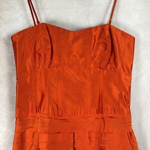 Christiane Celle Calypso 100% Silk Dress Iridescent Orange Coquette Wedding  6